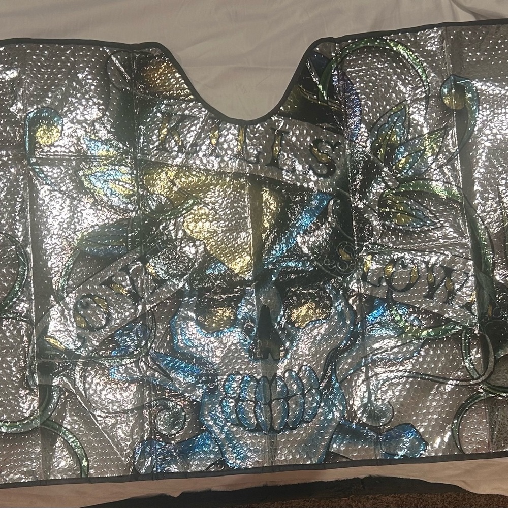 Ed Hardy Silver Sunshade with Black and Green Accents